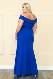 Plus Size Fitted Off Shoulder Slit Gown by Poly USA W1118