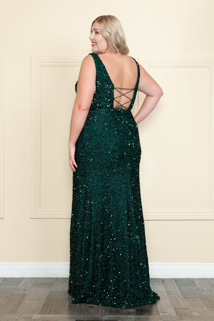 Plus Size Fitted Sleeveless Sequin Gown by Poly USA W1126