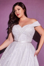 Plus Size Glitter Bridal Gown by Cinderella Divine CD214WC