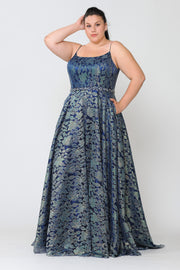 Plus Size Long Iridescent Floral Print Dress by Poly USA W1088-Long Formal Dresses-ABC Fashion