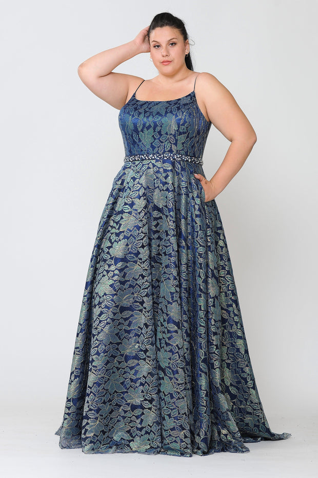 Plus Size Long Iridescent Floral Print Dress by Poly USA W1088