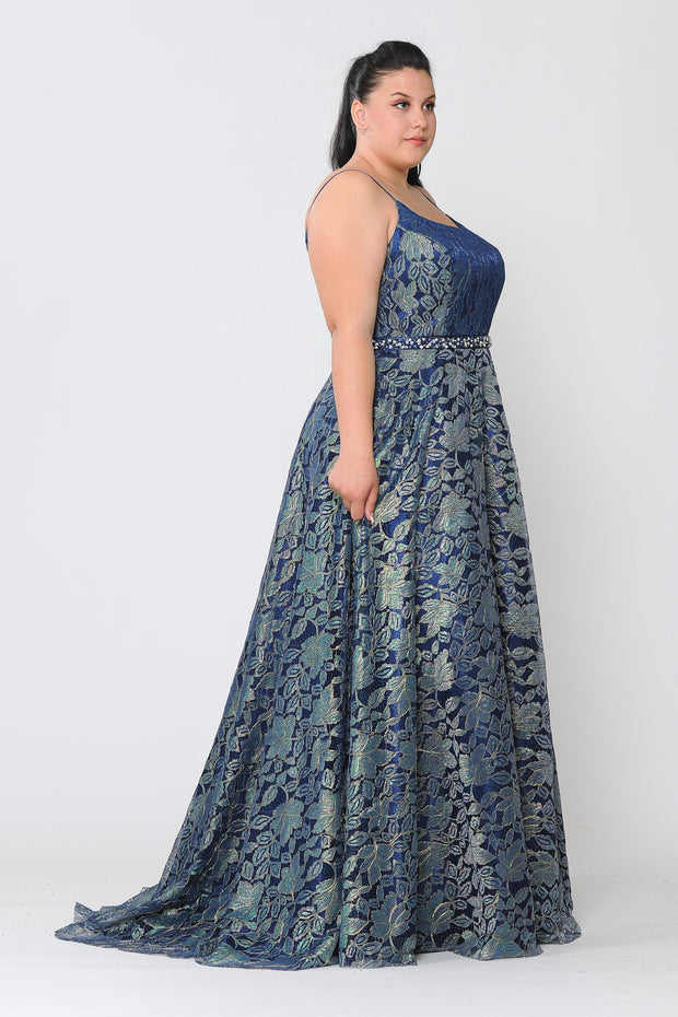 Plus Size Long Iridescent Floral Print Dress by Poly USA W1088-Long Formal Dresses-ABC Fashion