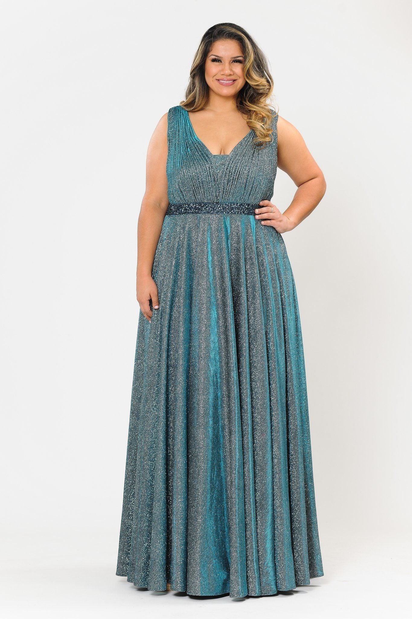 Plus Size Long Iridescent Glitter Dress by Poly USA W1082 – ABC Fashion