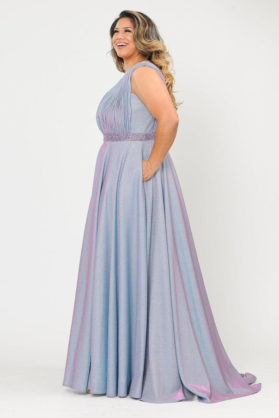 Plus Size Long Iridescent Glitter Dress by Poly USA W1082