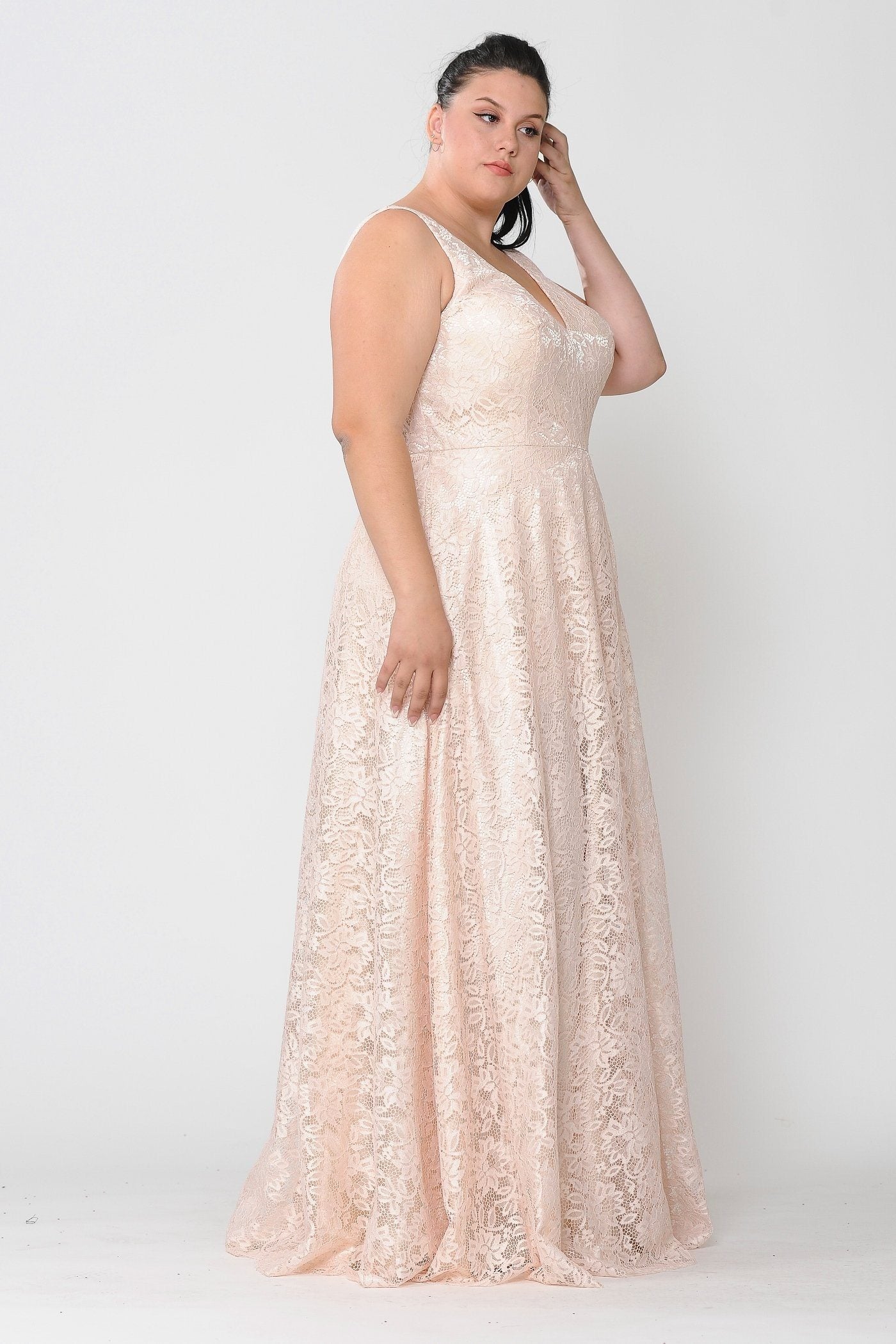 Plus Size Long Lace Dress with Corset Back by Poly USA W1020 – ABC