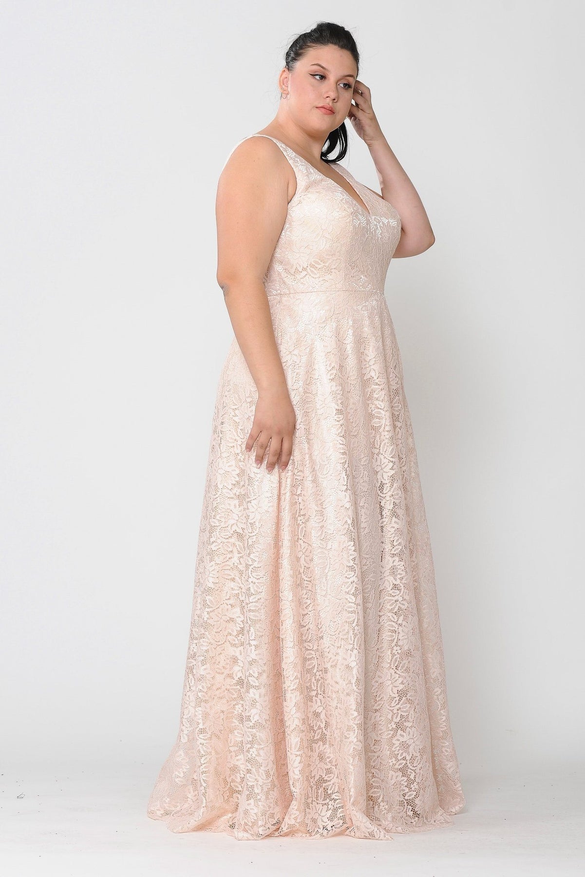 Plus Size Long Lace Dress with Corset Back by Poly USA W1020 – ABC