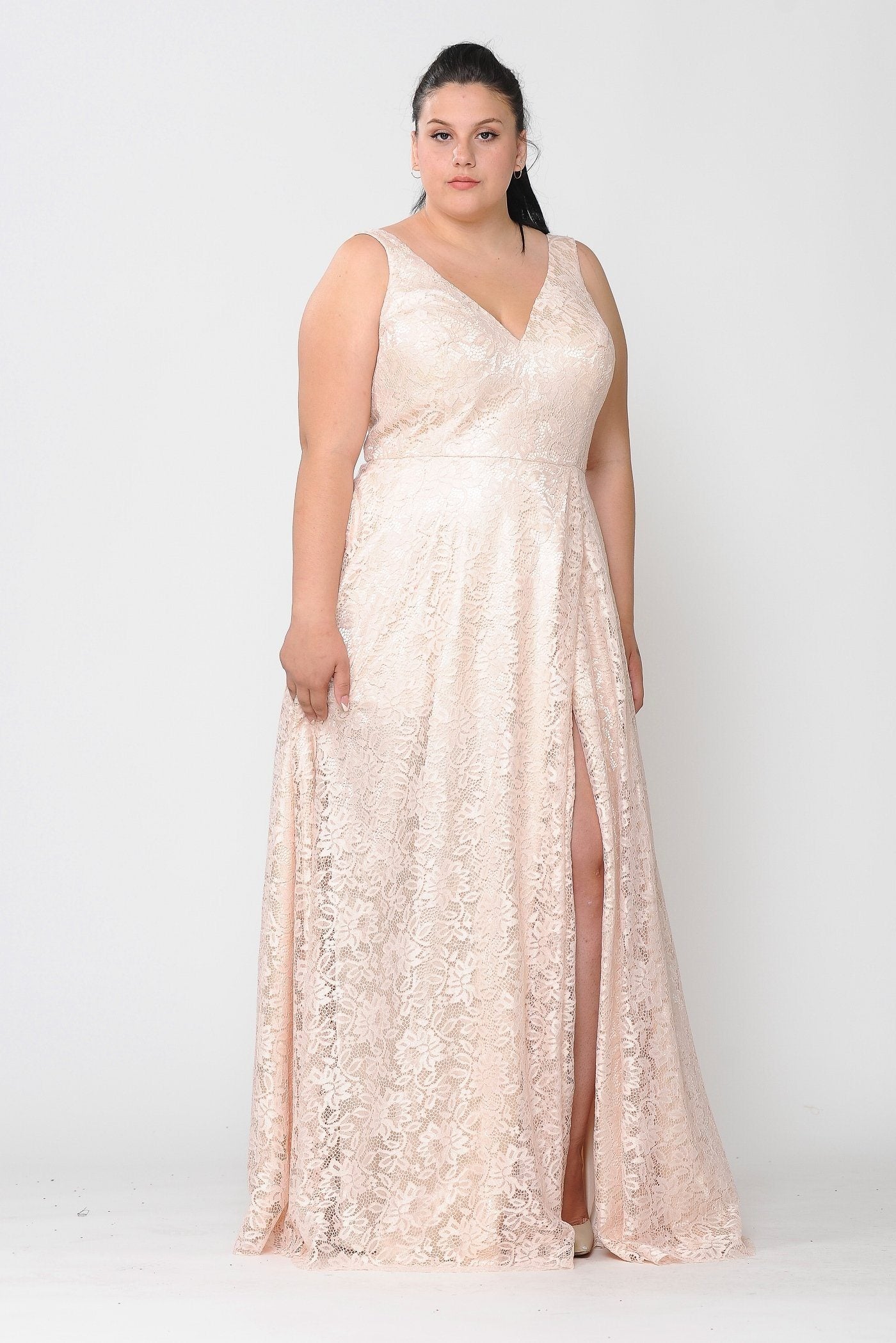 Plus Size Long Lace Dress with Corset Back by Poly USA W1020 – ABC