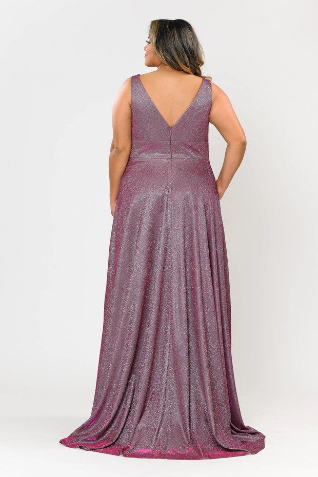 Plus Size Long Metallic Glitter V-Neck Dress by Poly USA W1036