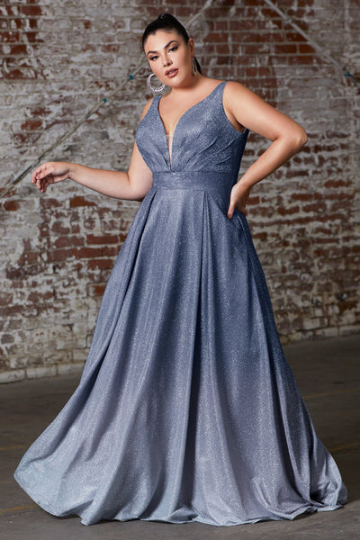 Plus Size Long Metallic Ombre Dress by Cinderella Divine 9174C
