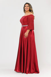 Plus Size Long Off Shoulder Dress with Sleeves by Poly USA W1008-Long Formal Dresses-ABC Fashion