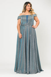 Plus Size Long Off Shoulder Glitter Dress by Poly USA W1060-Long Formal Dresses-ABC Fashion