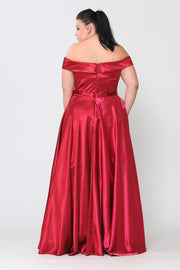 Plus Size Long Off Shoulder Satin Dress by Poly USA W1058
