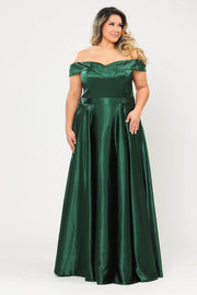 Plus Size Long Off Shoulder Satin Dress by Poly USA W1058