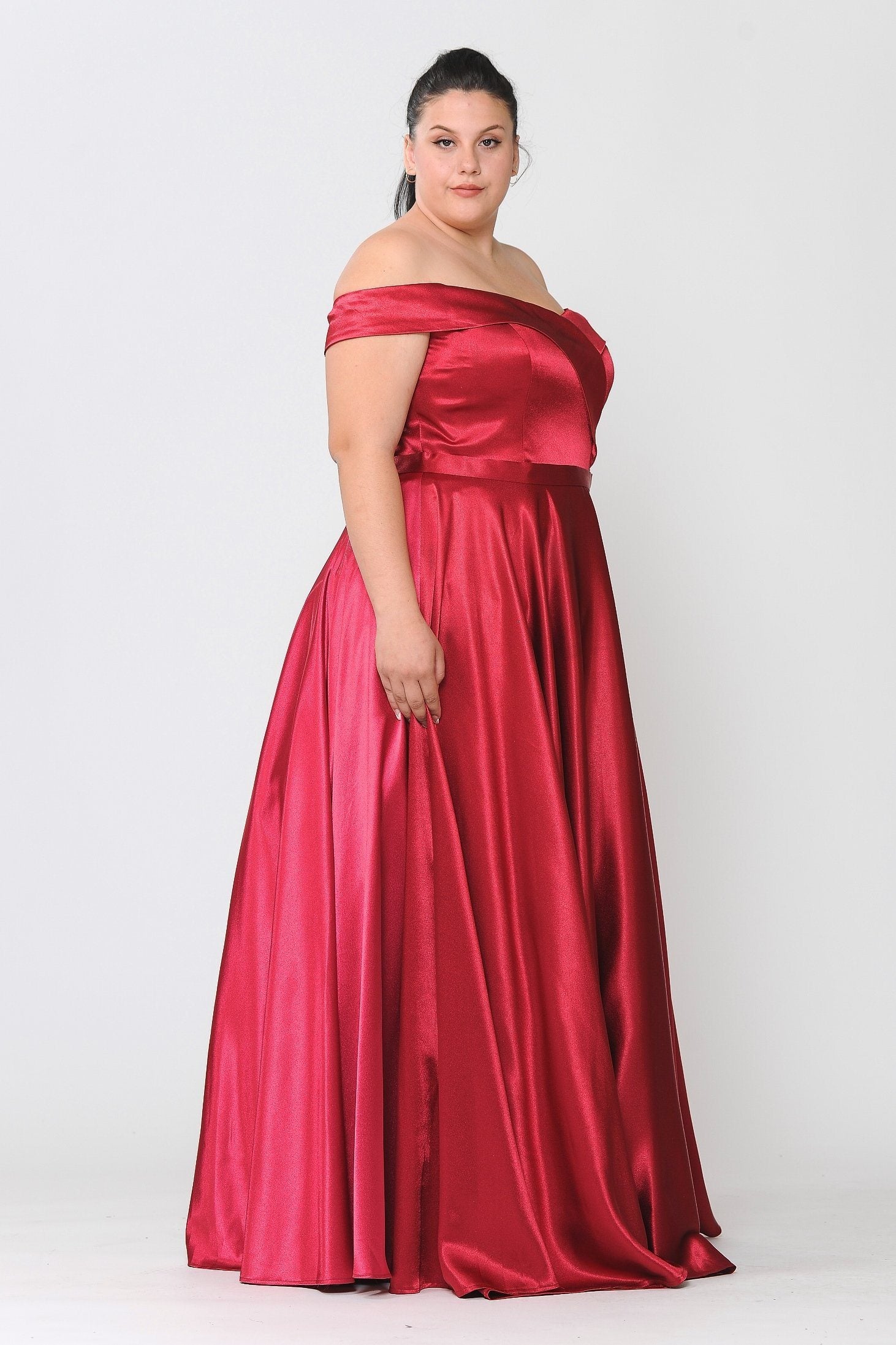 Plus Size Long Off Shoulder Satin Dress by Poly USA W1058 Plus Size Long Off Shoulder Satin Dress by Poly USA W1058