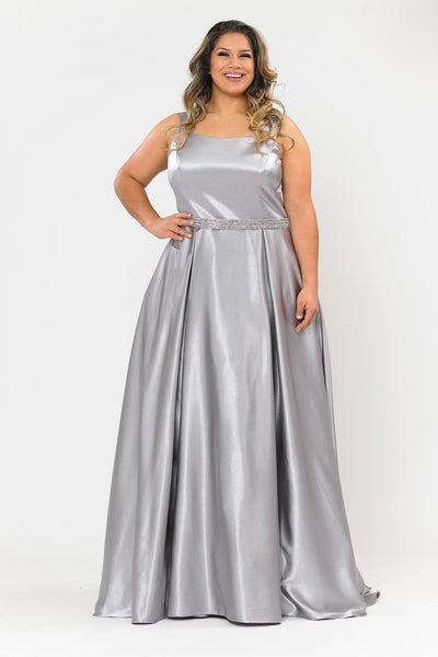 Plus Size Long Satin Dress with Beaded Waist by Poly USA W1010 – ABC Fashion Plus Size Long Satin Dress with Beaded Waist by Poly USA W1010 – ABC Fashion