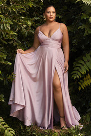 Plus Size Long Satin Sweetheart Dress by Cinderella Divine 7485C