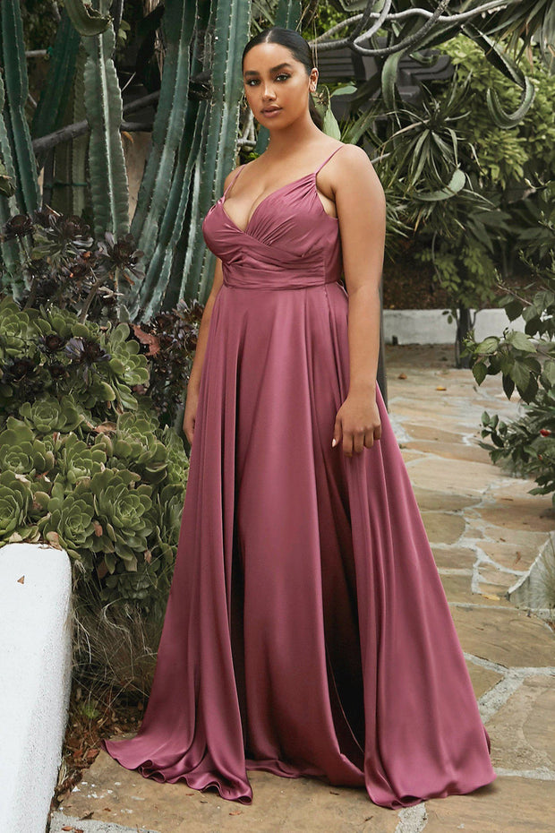 Plus Size Long Satin Sweetheart Dress by Cinderella Divine 7485C