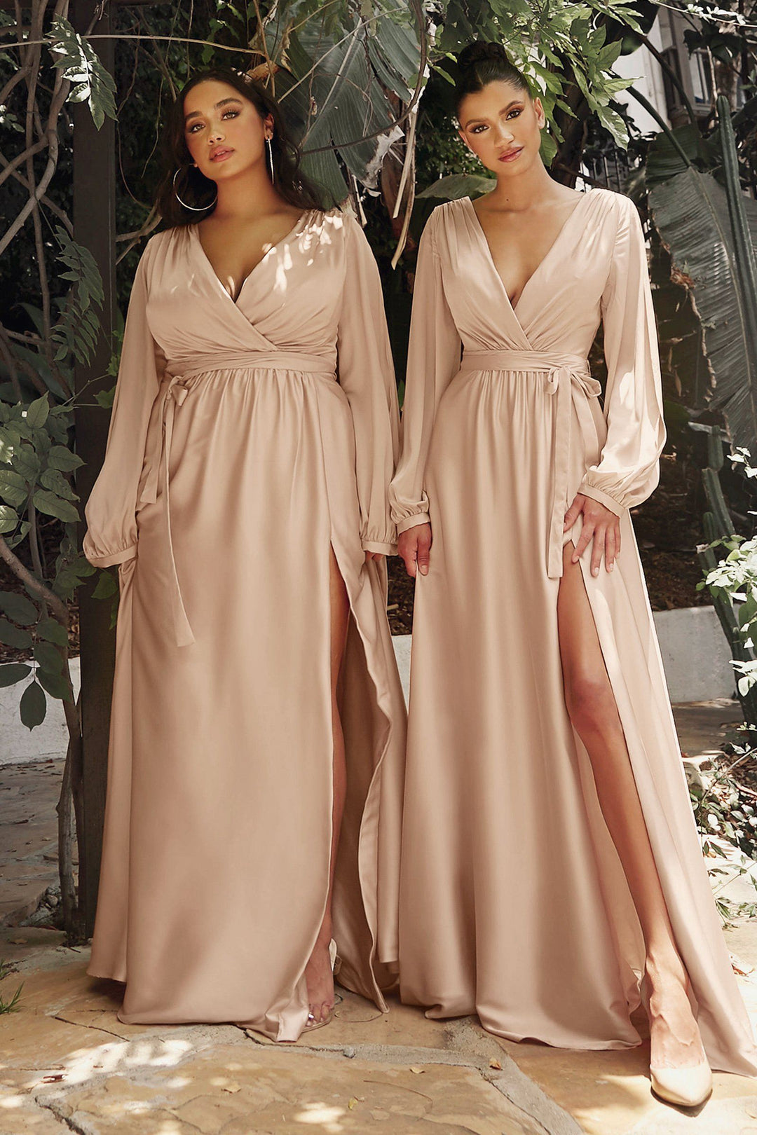 Plus Size Long Sleeve Satin Gown by Cinderella Divine 7475C