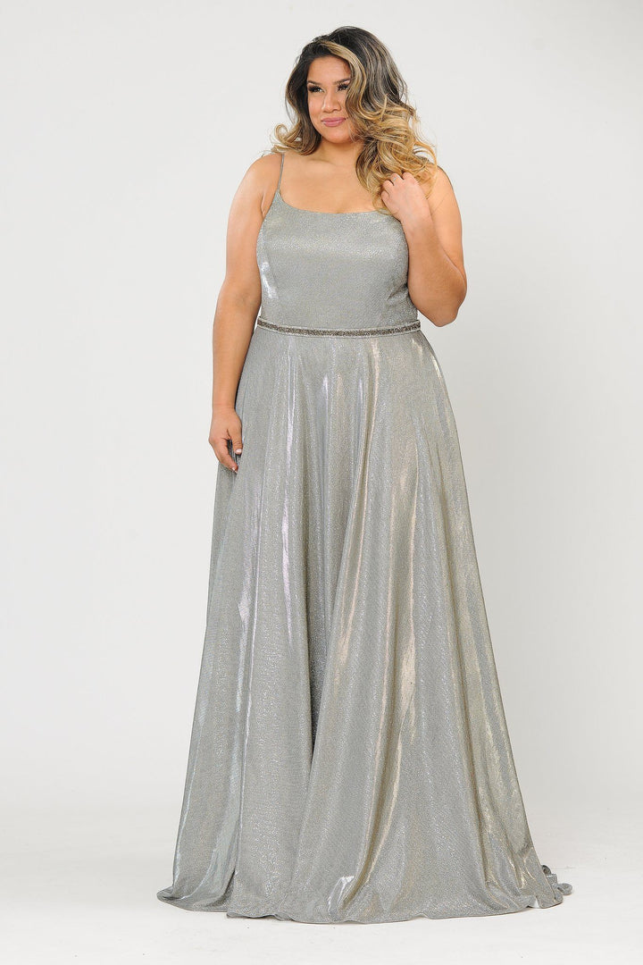 Plus Size Long Square Neck Glitter Dress by Poly USA W1038