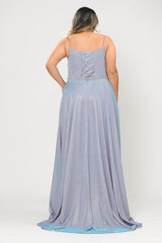 Plus Size Long Square Neck Glitter Dress by Poly USA W1038