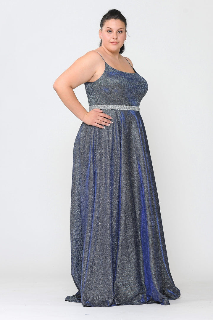 Plus Size Long Square Neck Glitter Dress by Poly USA W1038