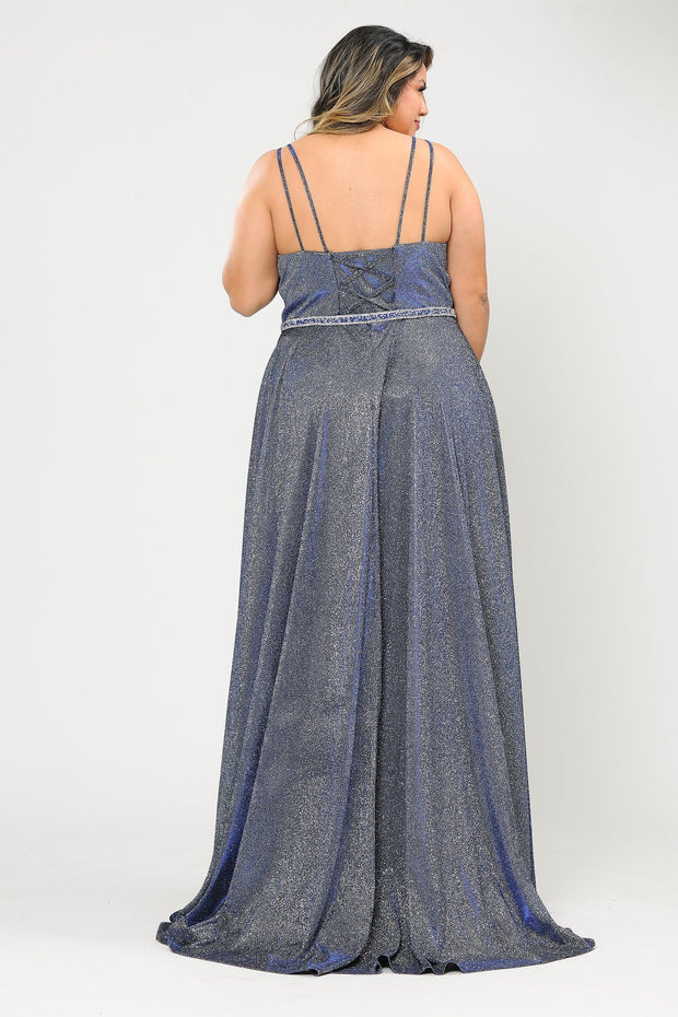 Plus Size Long V-Neck Metallic Glitter Dress by Poly USA W1048