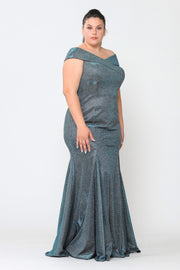 Plus Size Off Shoulder Glitter Mermaid Dress by Poly USA W1042