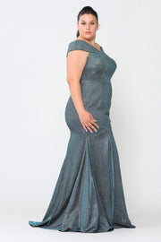 Plus Size Off Shoulder Glitter Mermaid Dress by Poly USA W1042