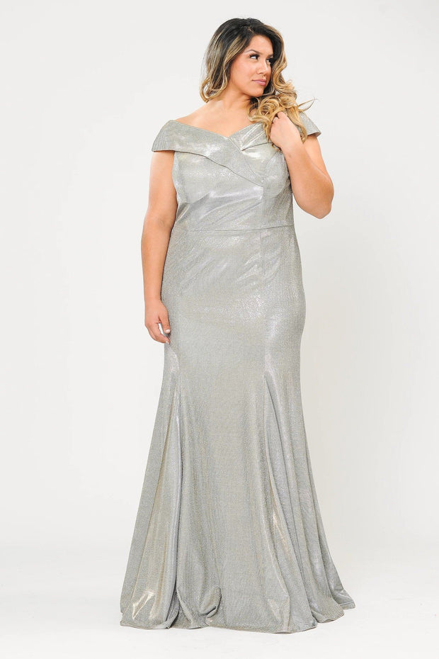 Plus Size Off Shoulder Glitter Mermaid Dress by Poly USA W1042