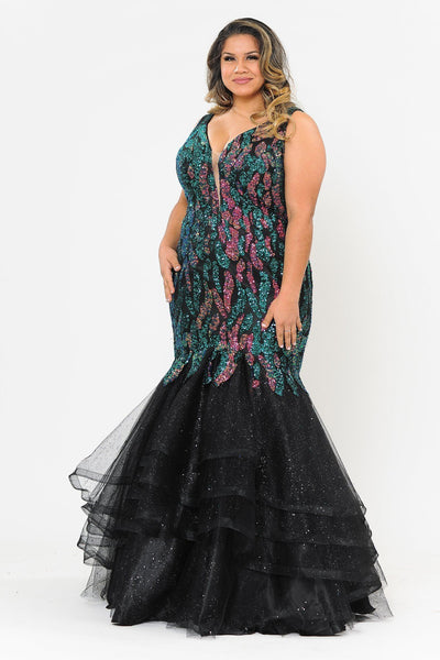 Plus Size Tiered Sequin Mermaid Dress by Poly USA W1072