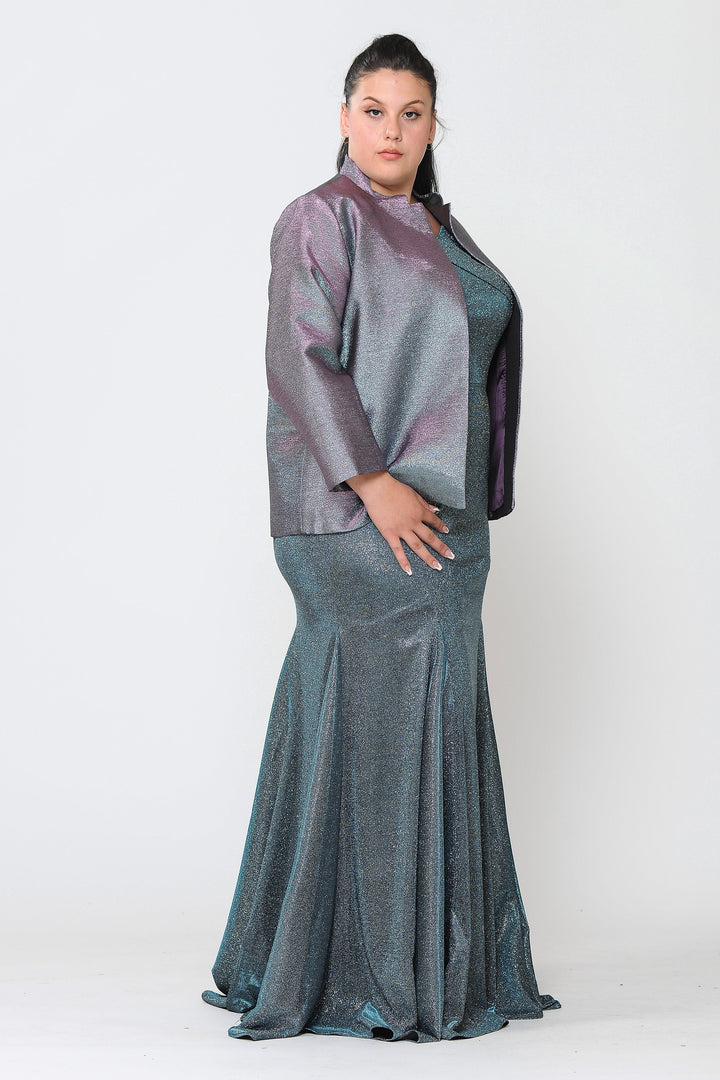 Plus Size Two Tone Metallic Formal Jacket by Poly USA JK1908-Long Formal Dresses-ABC Fashion