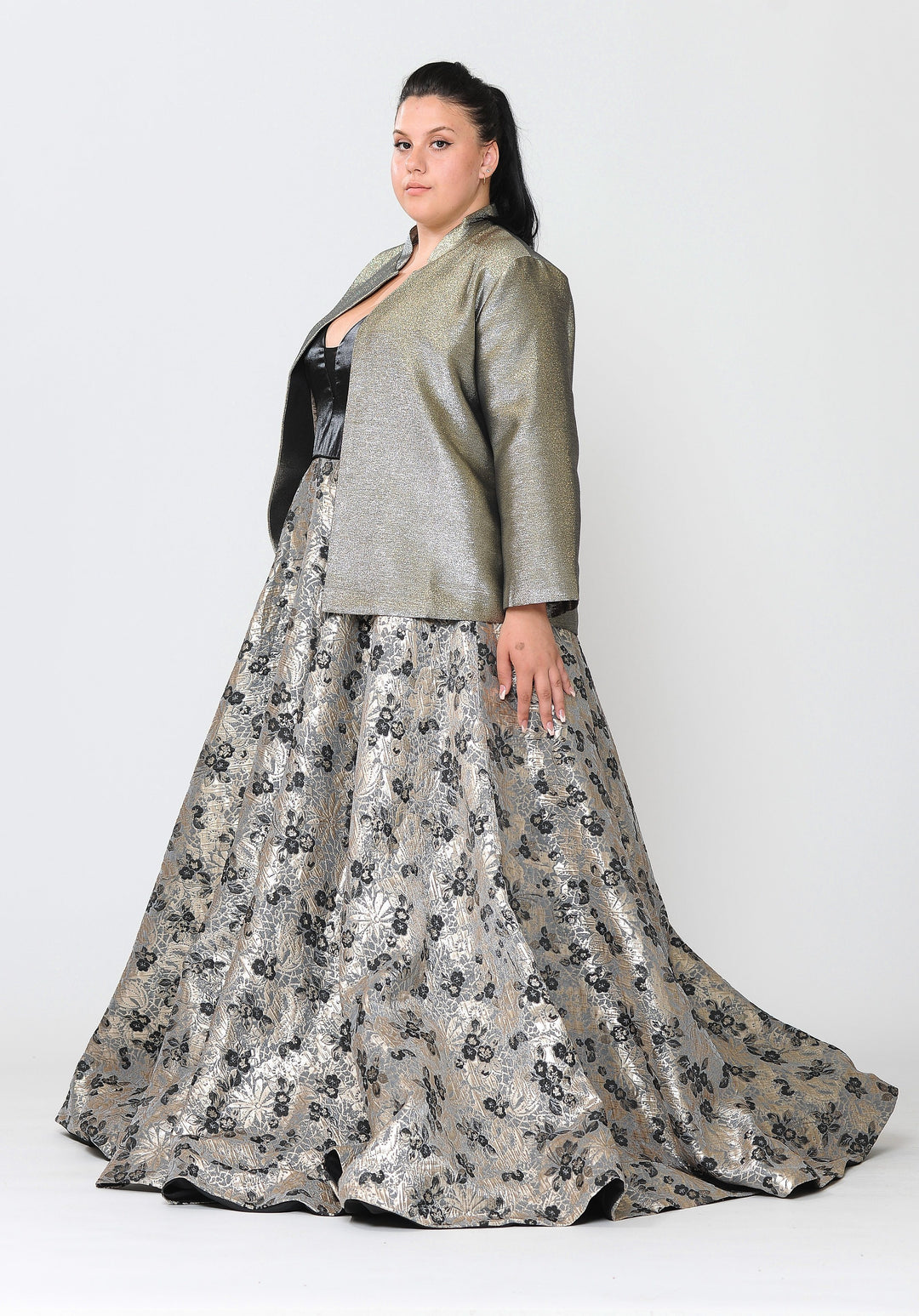 Plus Size Two Tone Metallic Formal Jacket by Poly USA JK1908-Long Formal Dresses-ABC Fashion