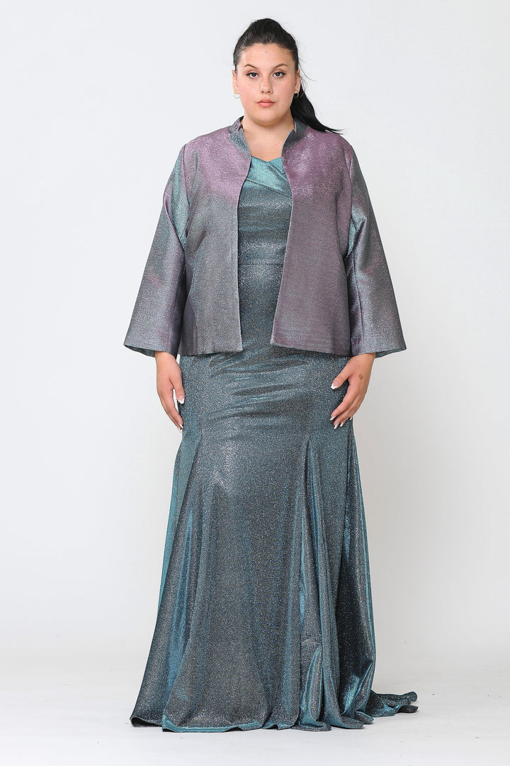 Plus Size Two Tone Metallic Formal Jacket by Poly USA JK1908-Long Formal Dresses-ABC Fashion