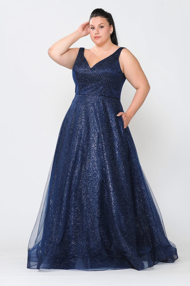 Plus Size V-Neck Glitter Gown by Poly USA W1024 - Outlet