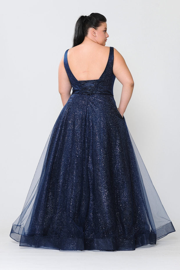 Plus Size V-Neck Glitter Gown by Poly USA W1024 - Outlet