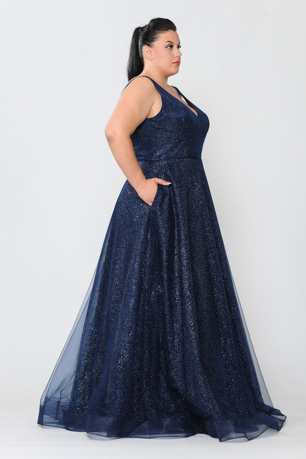 Plus Size V-Neck Glitter Gown by Poly USA W1024 - Outlet