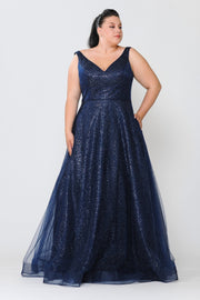 Plus Size V-Neck Glitter Gown by Poly USA W1024 - Outlet