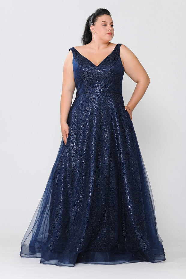 Plus Size V-Neck Glitter Gown by Poly USA W1024 - Outlet