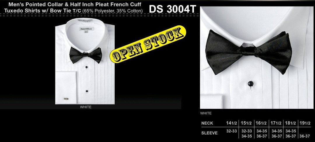 Pointed Collar & Half Inch Pleat Tuxedo Shirt with Bow Tie-Men's Formal Wear-ABC Fashion