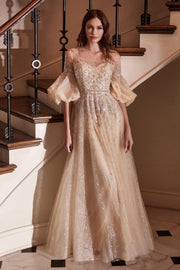 Puff Mid-Sleeve Tulle Gown by Cinderella Divine B703