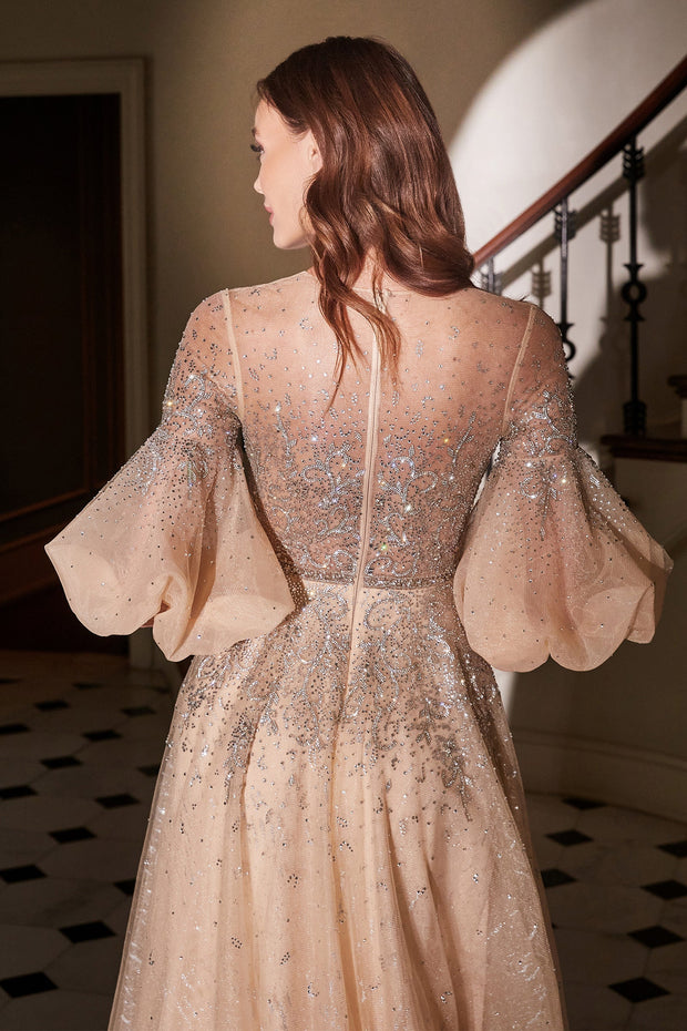 Puff Mid-Sleeve Tulle Gown by Cinderella Divine B703