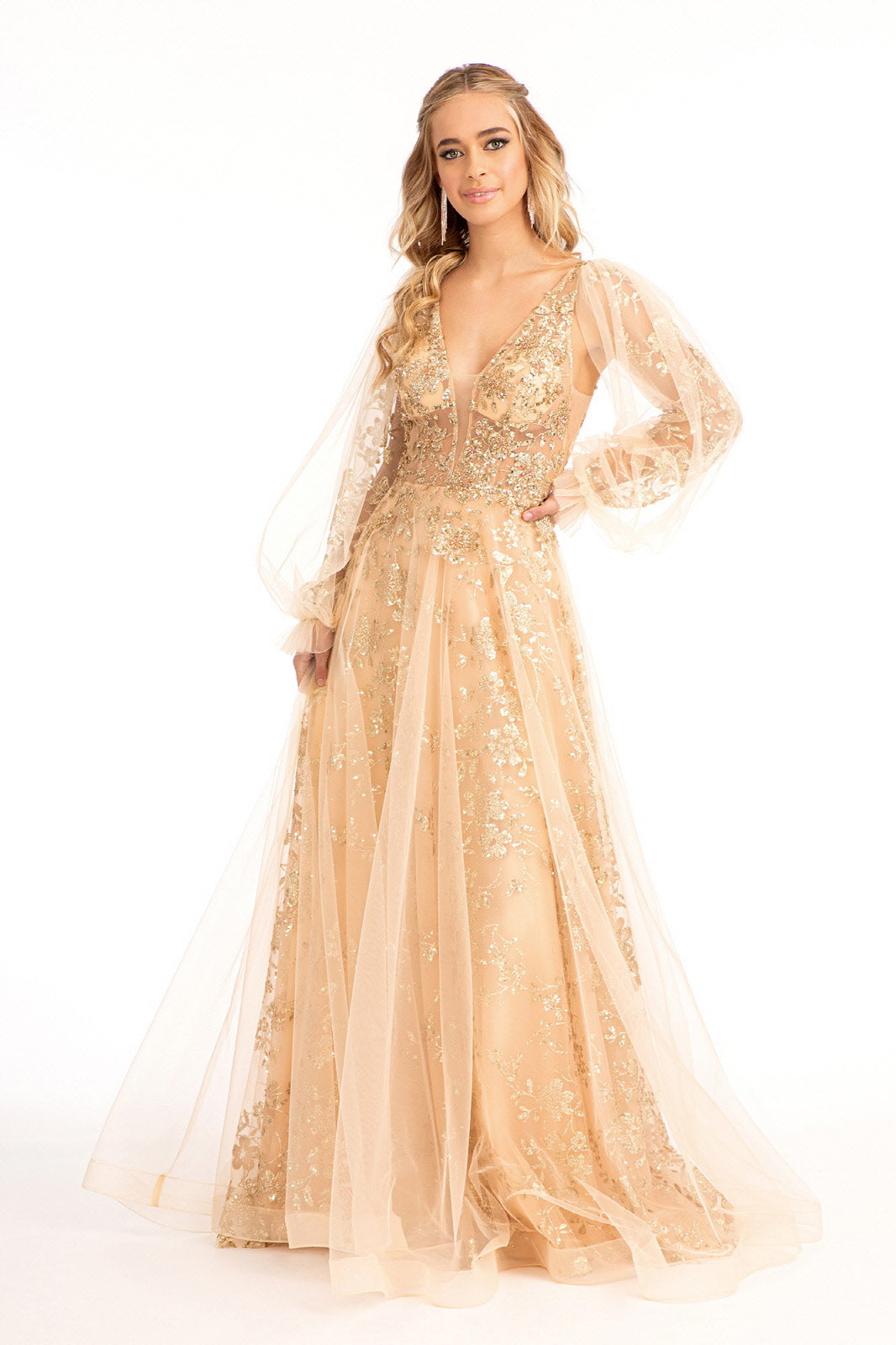 Elizabeth K GL3001 Puff Sleeve Gown - Formal Dress Shops XL / Champagne Elizabeth K GL3001 Puff Sleeve Gown - Formal Dress Shops XL / Champagne