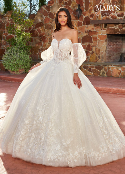 Puff Sleeves Wedding Gown by Mary's Bridal MB4133