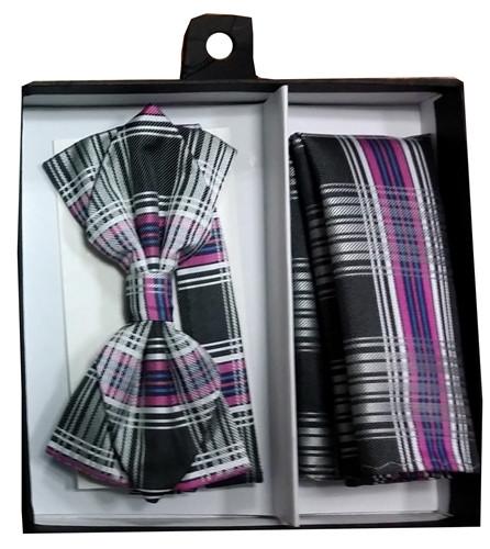 Purple Plaid Bow Tie with Pocket Square (Pointed Tip)-Men's Bow Ties-ABC Fashion