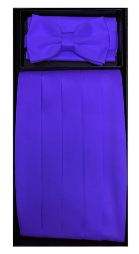 Purple Poly Satin Cummerbund, Bow Tie, and Hanky Set-Men's Cummerbund-ABC Fashion