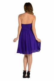Purple Ruched Short Strapless Sweetheart Dress by Poly USA-Short Cocktail Dresses-ABC Fashion