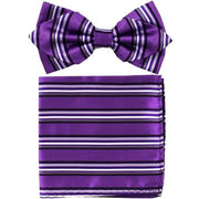 Purple Striped Bow Tie with Pocket Square (Pointed Tip)-Men's Bow Ties-ABC Fashion