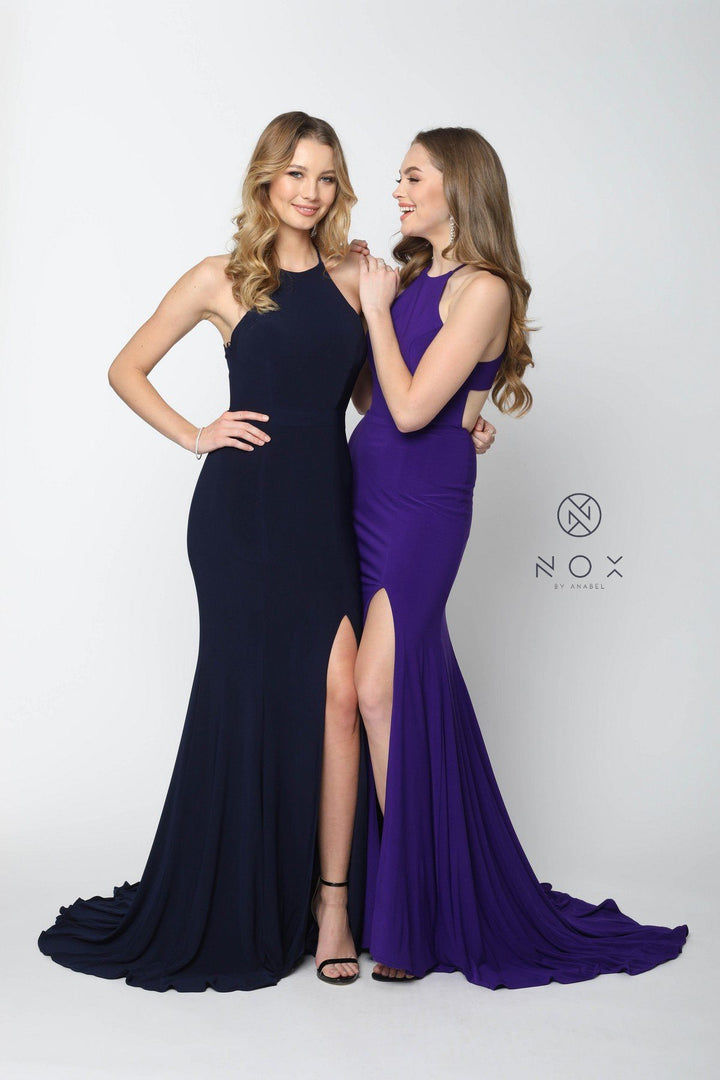 Racerback Long Jersey Dress with Slit by Nox Anabel Q131