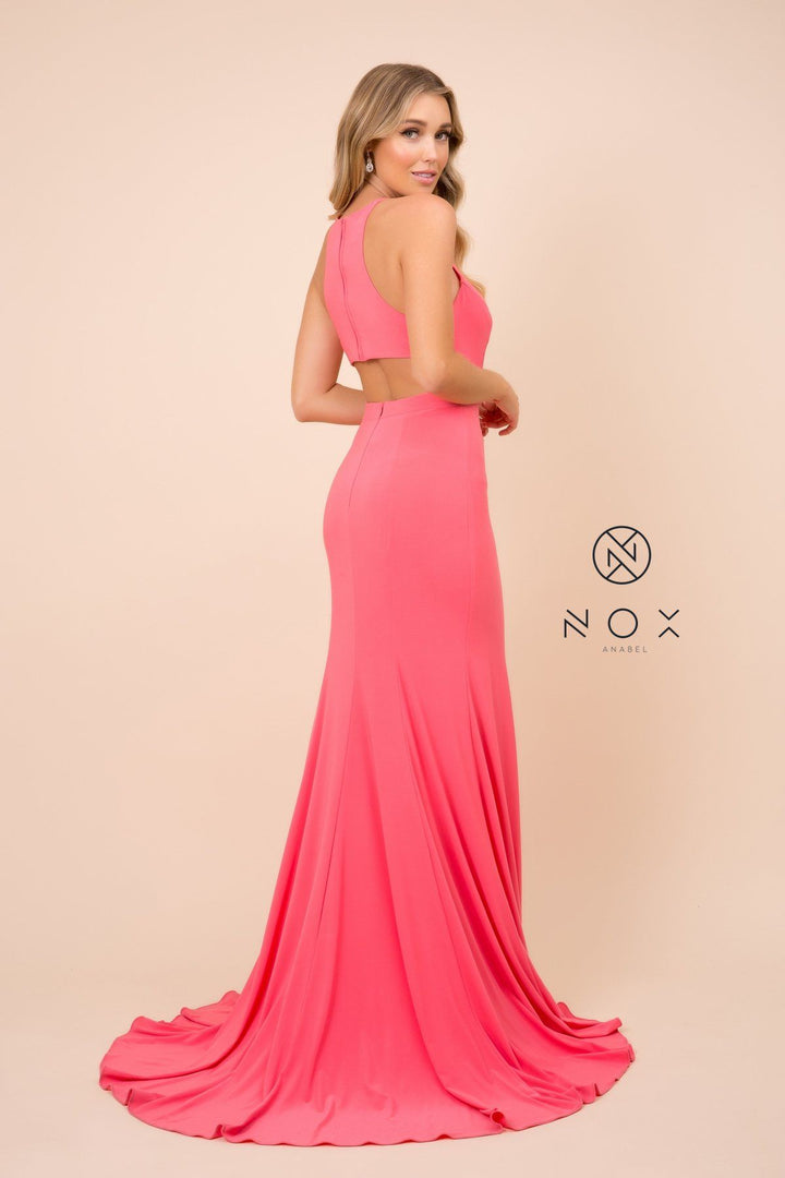 Racerback Long Jersey Dress with Slit by Nox Anabel Q131