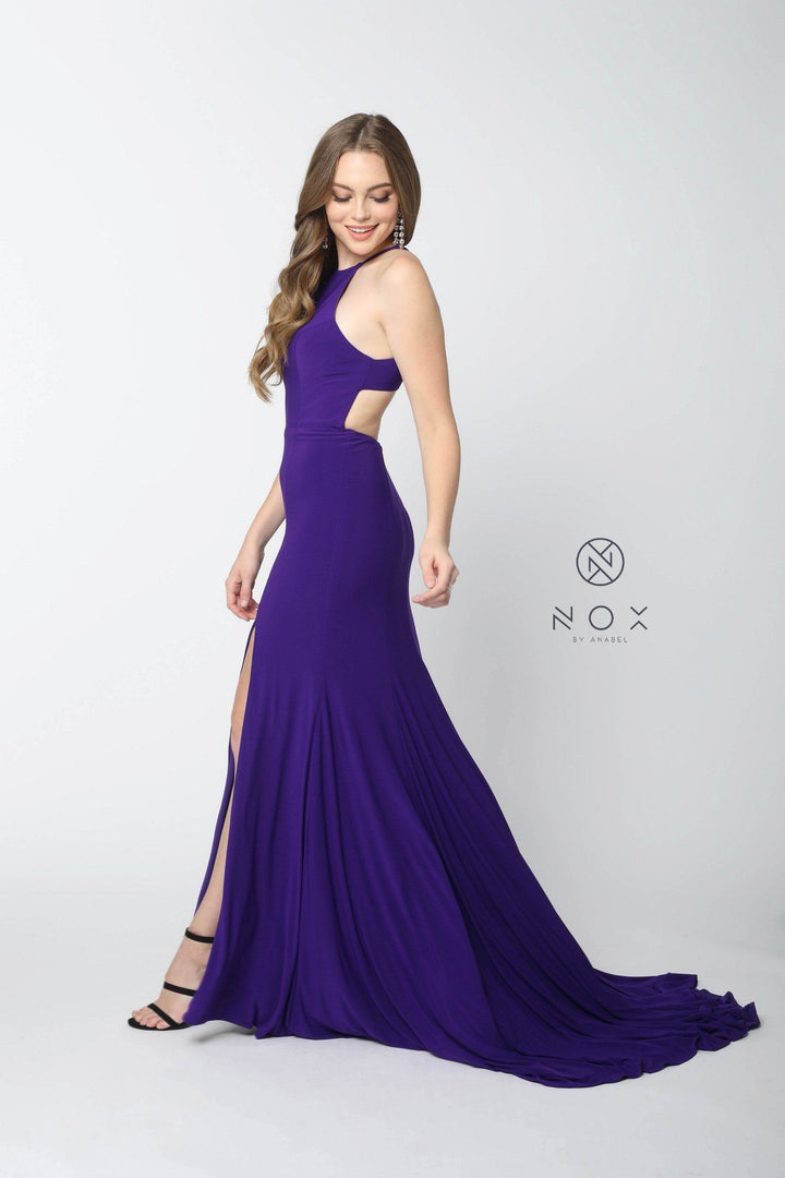 Racerback Long Jersey Dress with Slit by Nox Anabel Q131